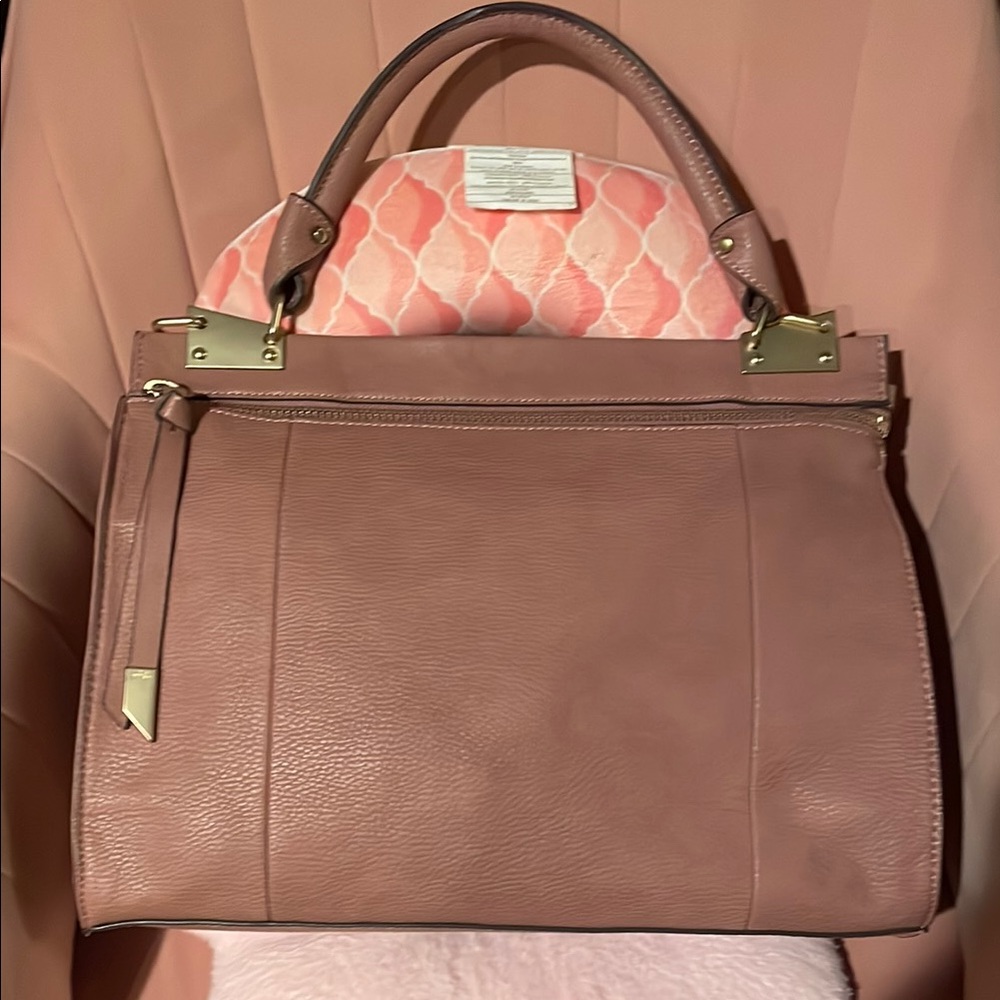 Foley + Corinna Dusty Rose Leather Satchel with Gold-Tone Hardware